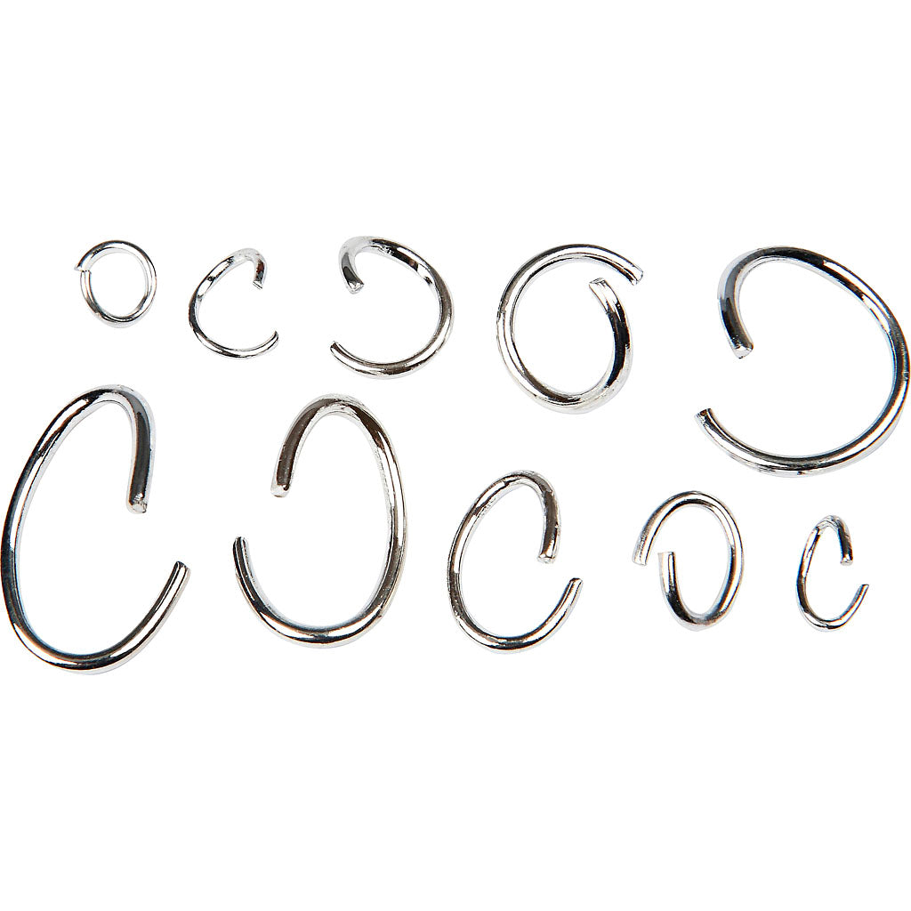 Oval and round jump ring range, silver-plated, 800 asstd.