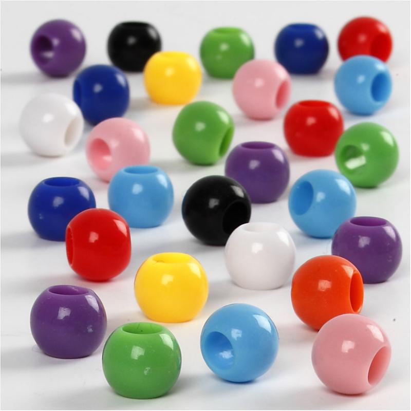 Pony Beads, dia. 8 mm, hole size 4 mm, ca. 370 pc, 70 g, 125 ml