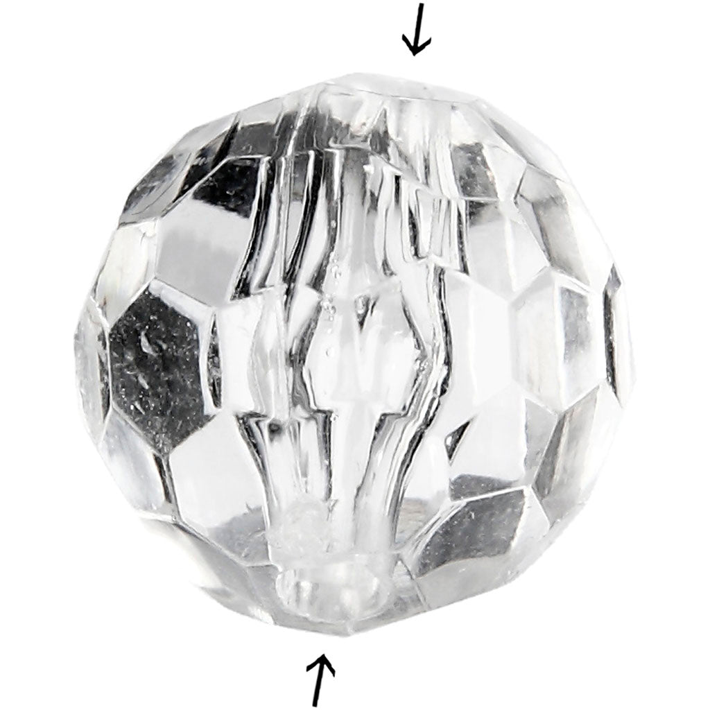 Acylic Beads, size 12 mm, hole size 1,2 mm, gloss transparent, 77 pc