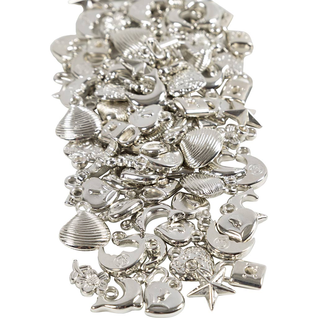 Silver Charms, size 15-20 mm, hole size 3 mm, ca. 200 pc, 80 g