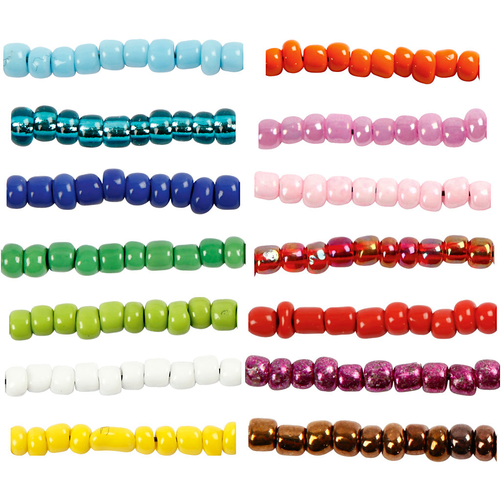 Rocaille Seed Beads, dia. 3 mm, size 8/0, hole size 0,6-1,0 mm, assorted colours, 14x25 g
