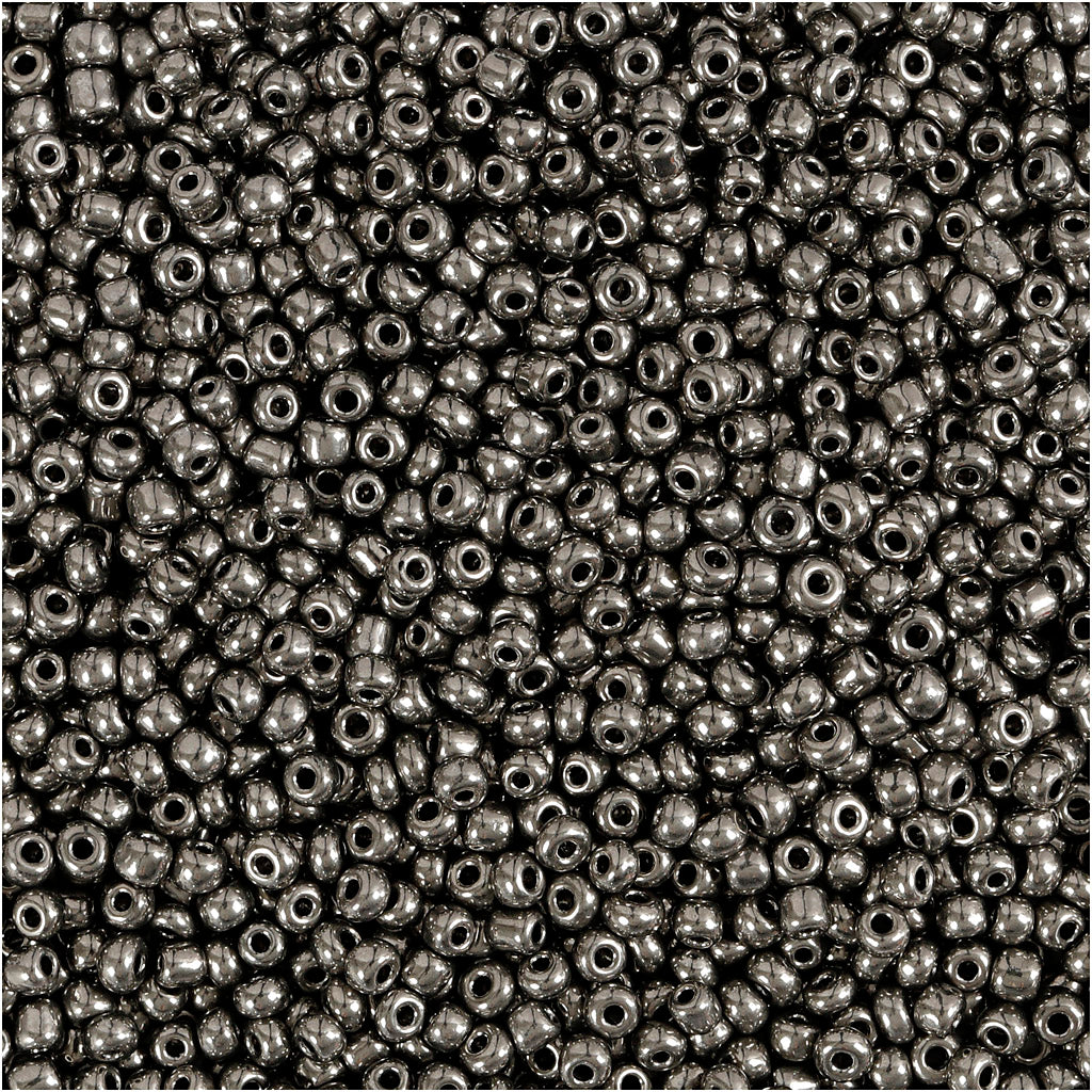 Rocaille Seed Beads, dia. 1,7 mm, size 15/0, hole size 0,5-0,8 mm, grey metal, 25 g