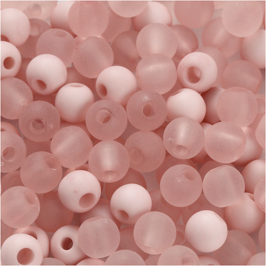 Plastic Beads, dia. 6 mm, hole size 2 mm, ca. 150 pc, rose, 40 g