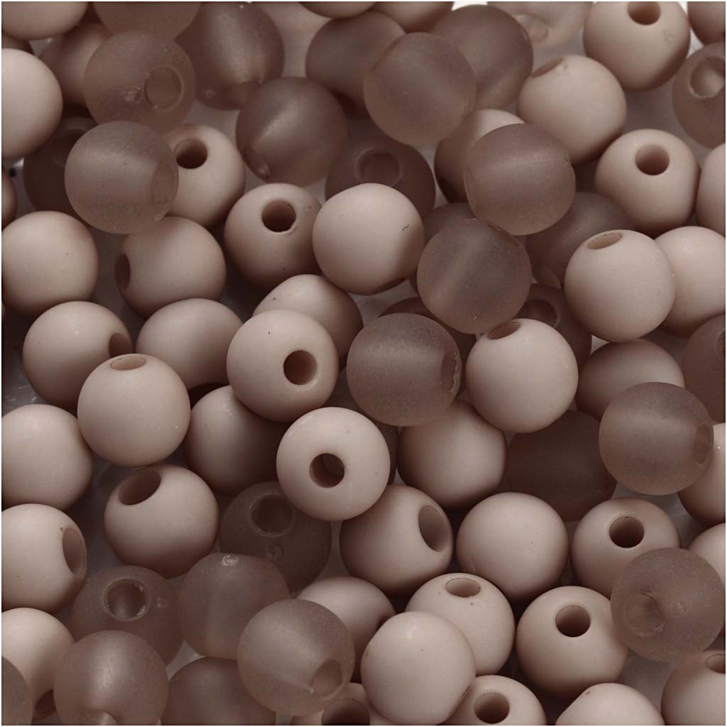 Plastic Beads, dia. 6 mm, hole size 2 mm, ca. 150 pc, light grey, 40 g