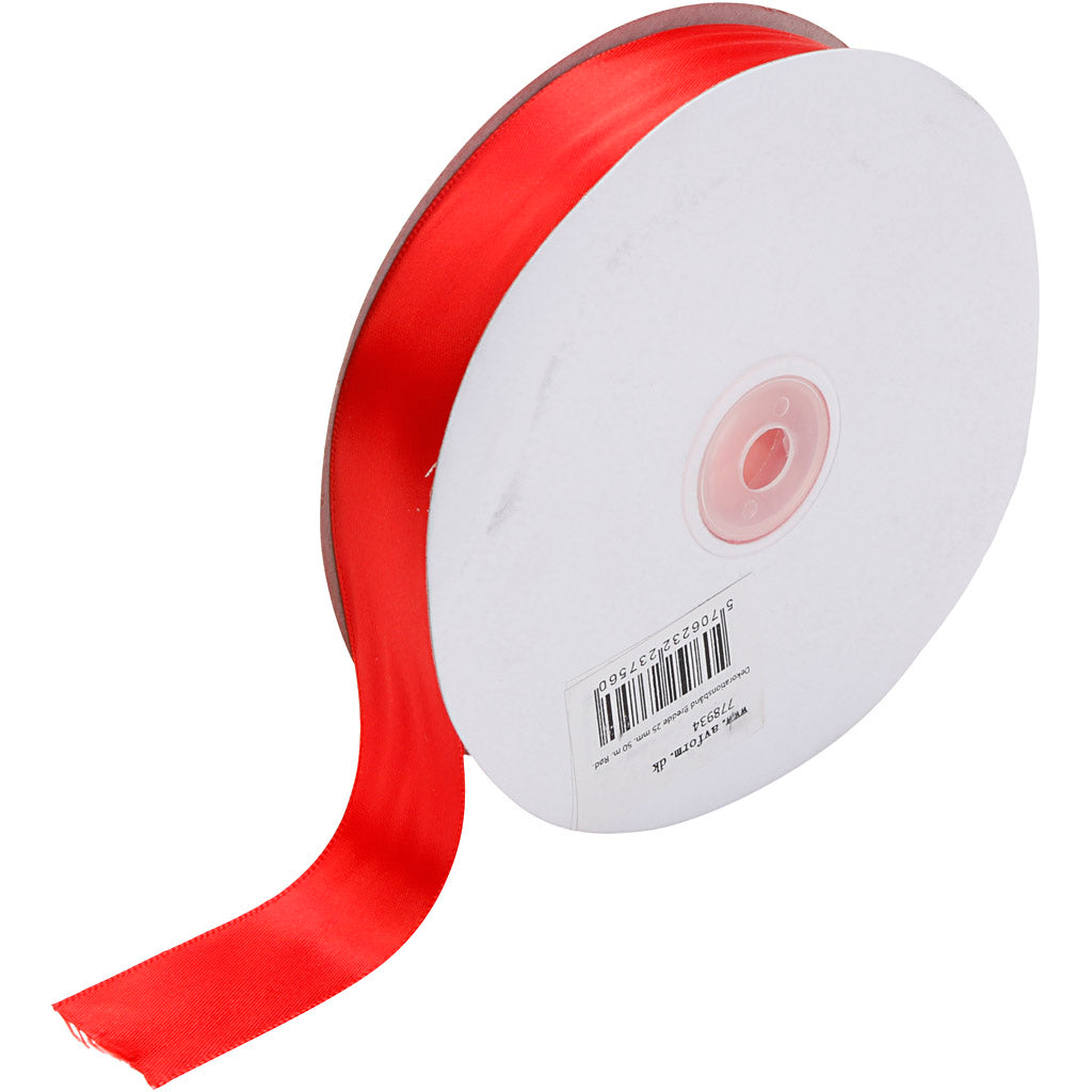 Satin Ribbon, W: 25 mm, red, 50 m/ 1 roll