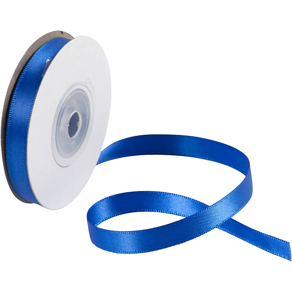 Satin Ribbon, W: 10 mm, blue, 10 m/ 1 roll
