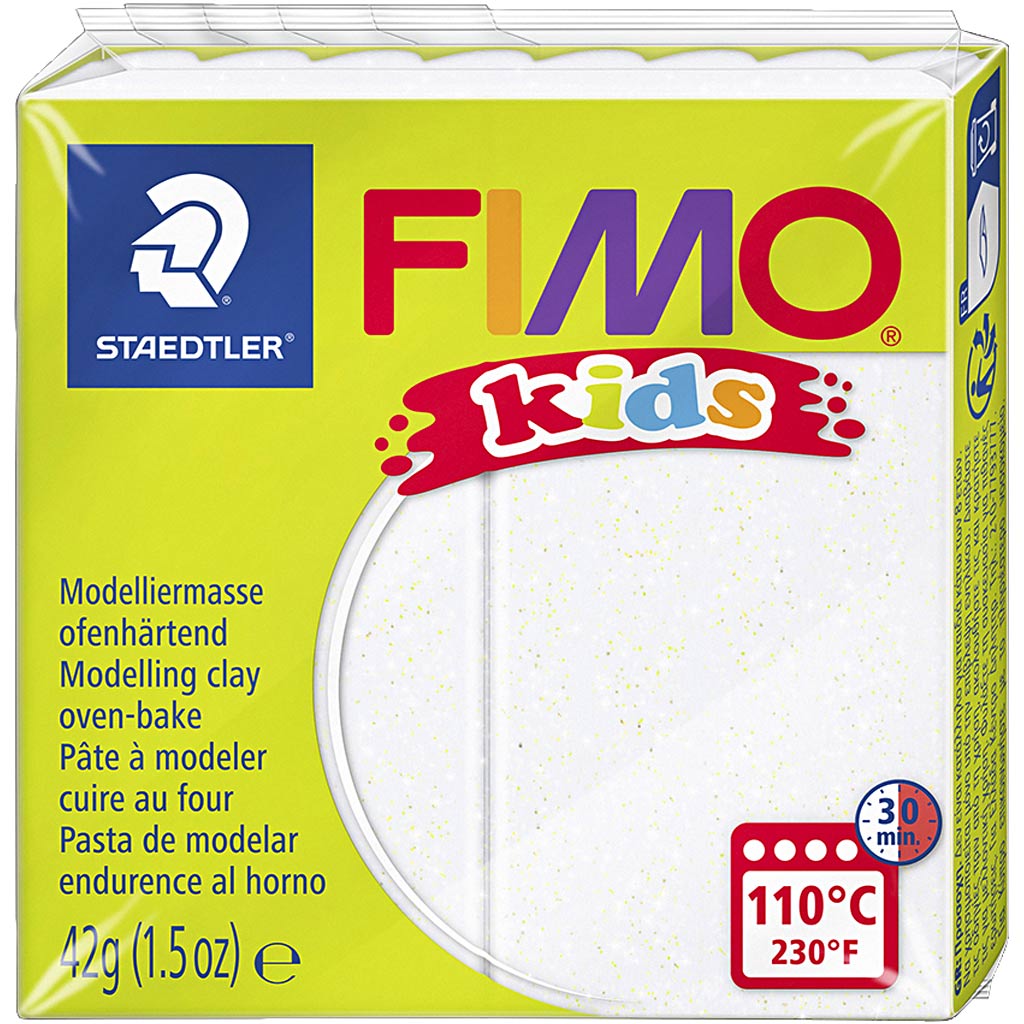 FIMO® Kids Clay, glitter, white, 42 g