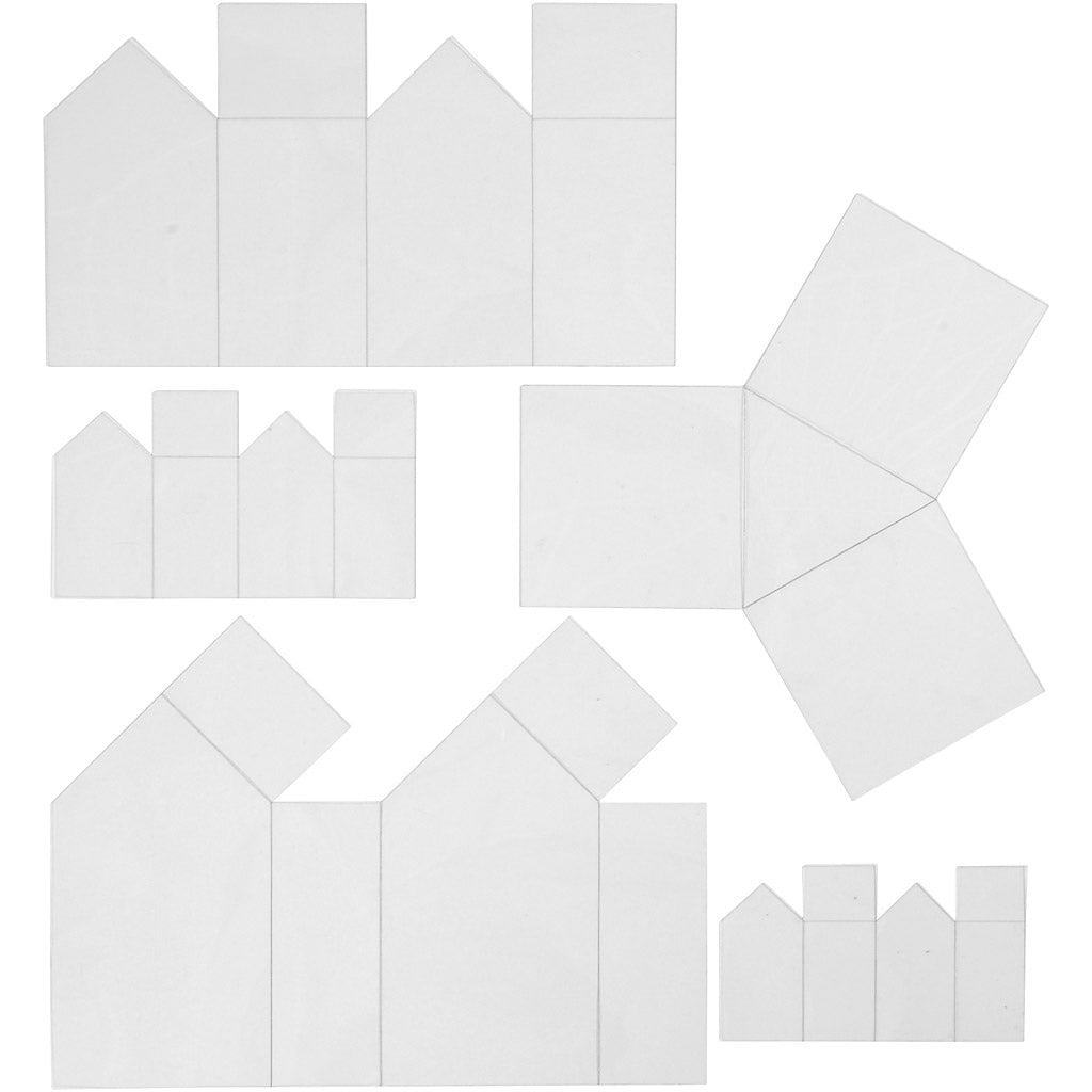 Casting Mould, houses and triangles, H: 6-14,5 cm, thickness 0,5 mm, transparent, 5 pc