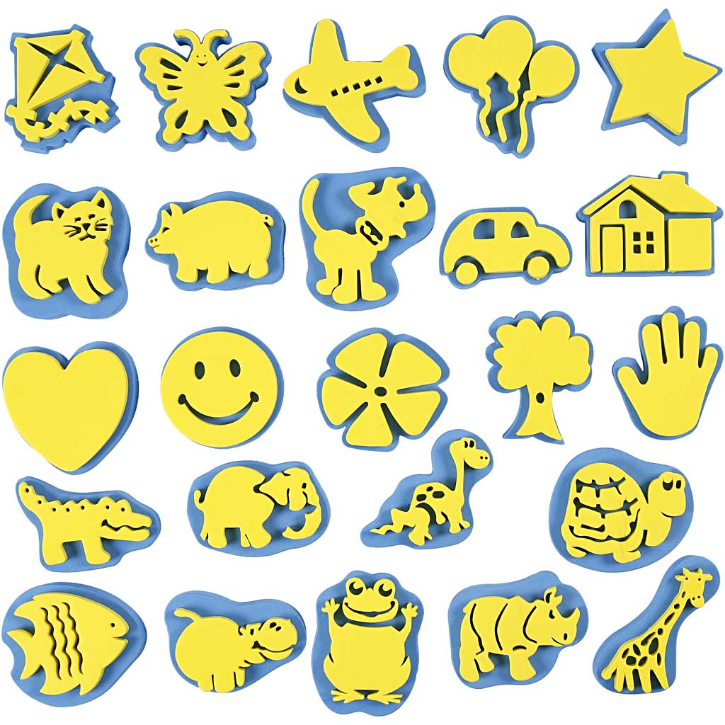 Foam Stamp Set, H: 6-8 cm, W: 6-8 cm, 24 pc