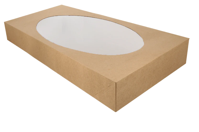 Catering boxes kraft 56x38x8cm with oval window (50 pcs)