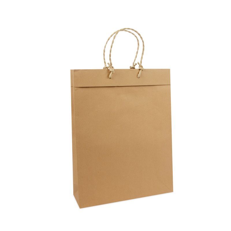 Luxury recycled Carrier Bags with a wrap-around flap 31+10x40cm Brown
