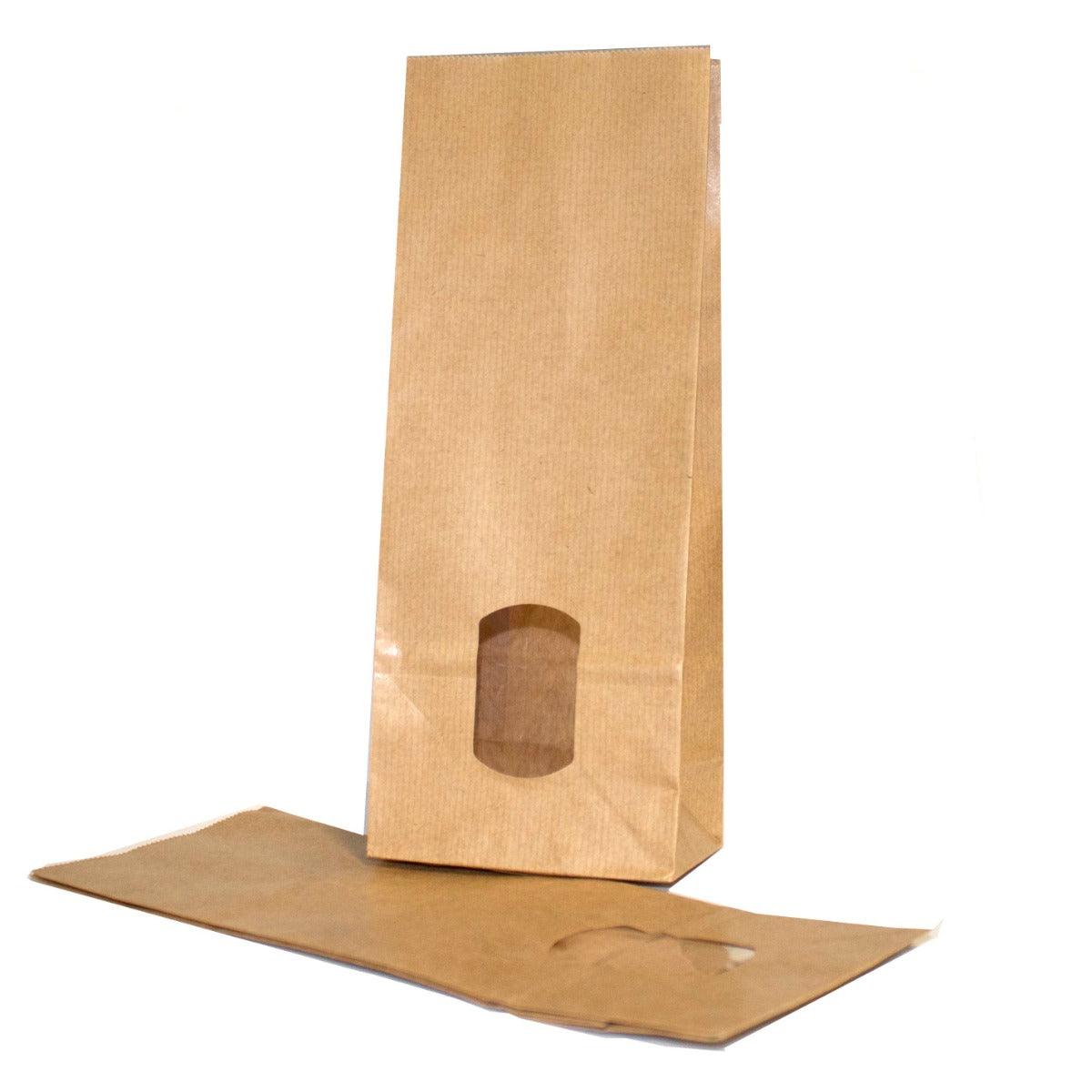 Block Bottom Bags Kraft Brown 10.5x6.5x27.5cm 70 g/m2 lined with 30my OPP Foil and clear Window | 500 grams