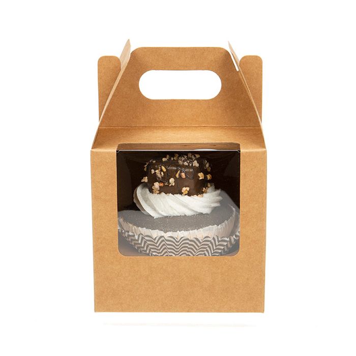 Single Cupcake Handle Box Set Kraft 10,2x10,2x10,2cm (100 Sets)
