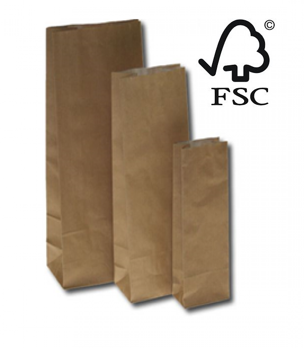 Block Bottom Bags Kraft Brown 10.5x6.5x28cm grease-proof lined 60 + 40 g/m²