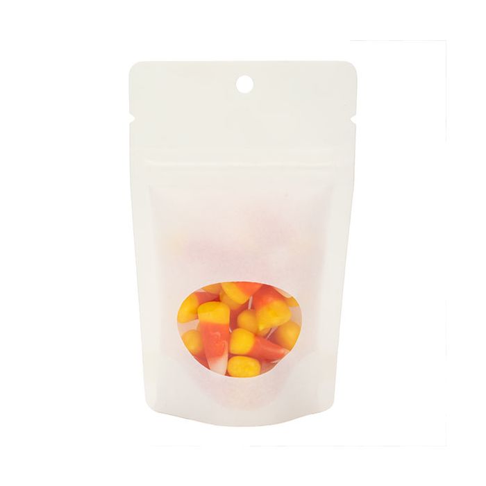 White Kraft Stand Up Zipper Pouch Bag 8 x 5 x 13 cm with Oval Window + Hang Hole