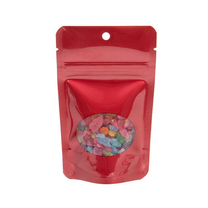 Red Stand Up Zipper Pouch Bags with Oval Window 8 x 5 x 13 cm + Hang Hole