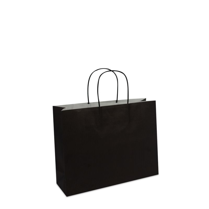 Paper Carrier Bags Black 32+10x25cm Twisted Handles + Cardboard Base (250 pcs) [FP-002032]