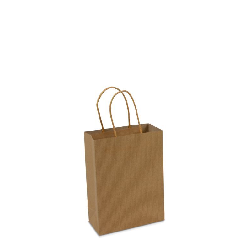 Paper Carrier Bags Brown 14+7x19cm Twisted Handles + Cardboard Base (100 pcs) [FP-008019]