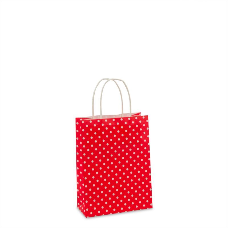 Paper Carrier Bags Twisted handles Red Polka dot 14+7x19cm (250 pcs) [FP-012019]