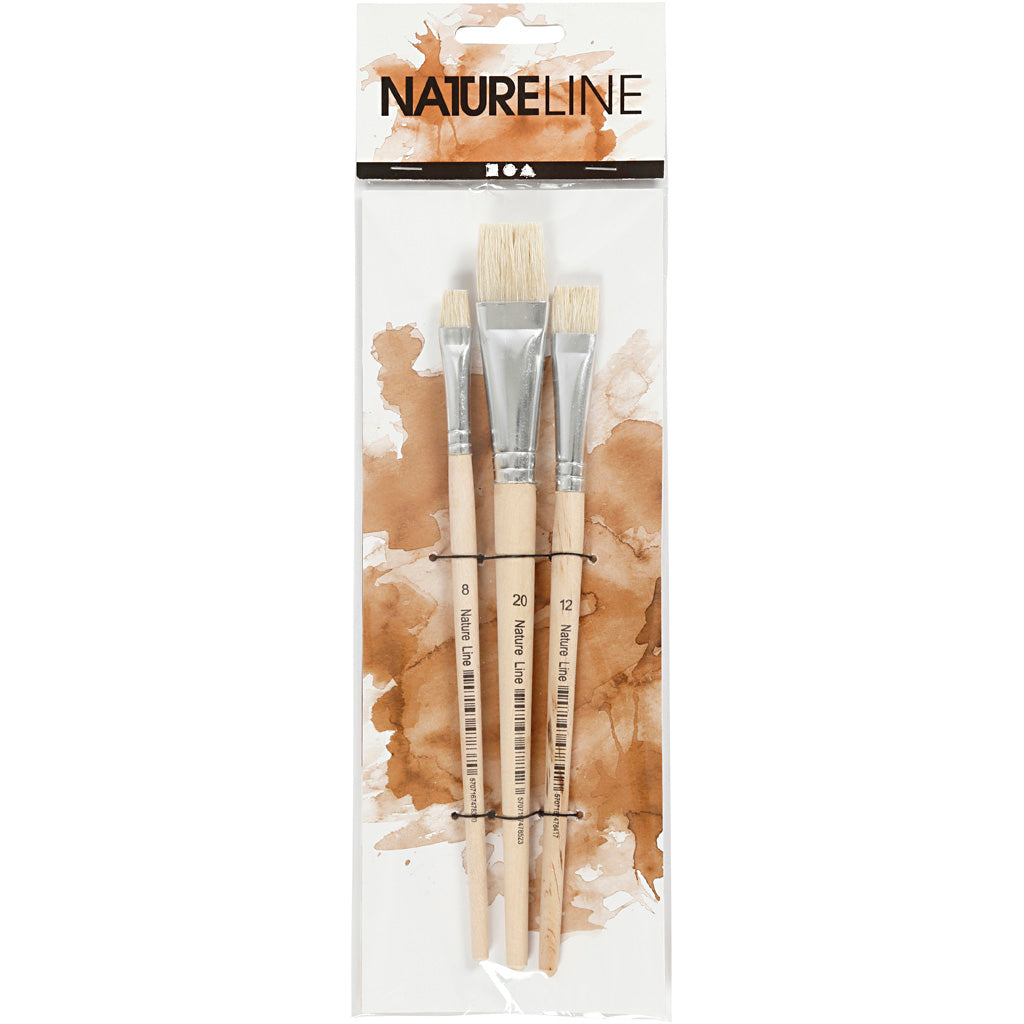 Nature Line Brushes, no. 8+12+20, L: 18,5-20,5 cm, W: 10-20 mm, flat, 3 pc/ 1 pack [HOB-100263]