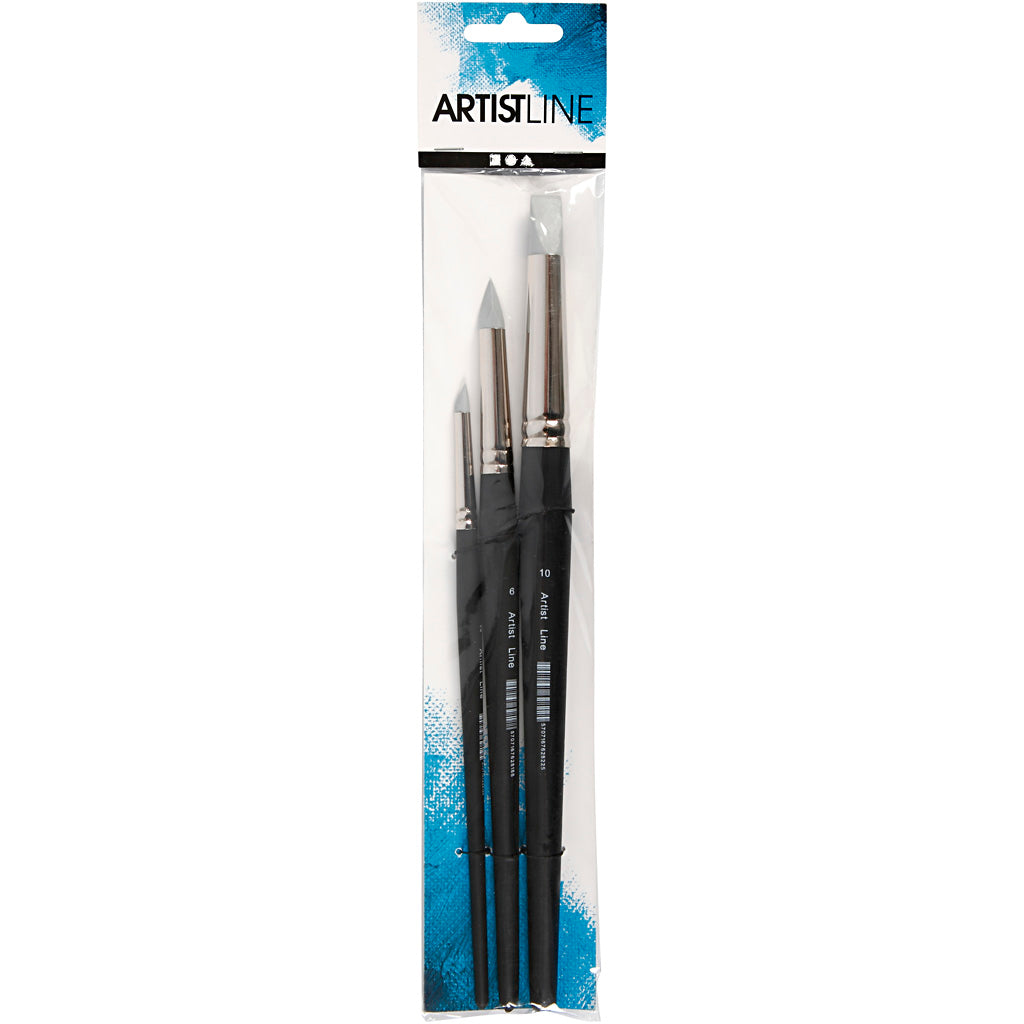 Artist Line Brush, no. 2+6+10, L: 19-25 cm, W: 6+10+15 mm, flat,round, 3 pc/ 1 pack [HOB-100274]