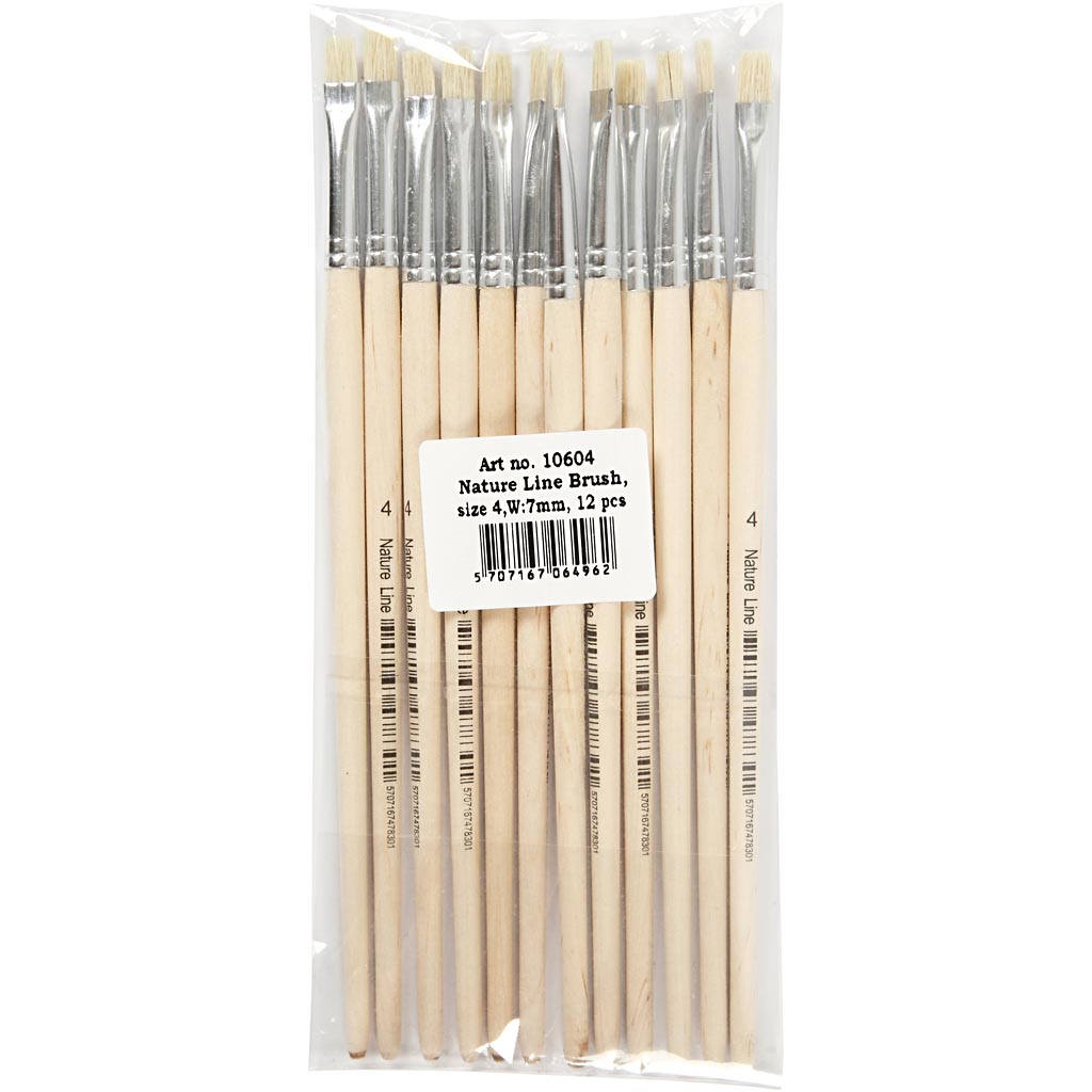 Nature Line Brushes, no. 4, L: 18,5 cm, W: 7 mm, short handles, 12 pc/ 1 pack [HOB-10604]