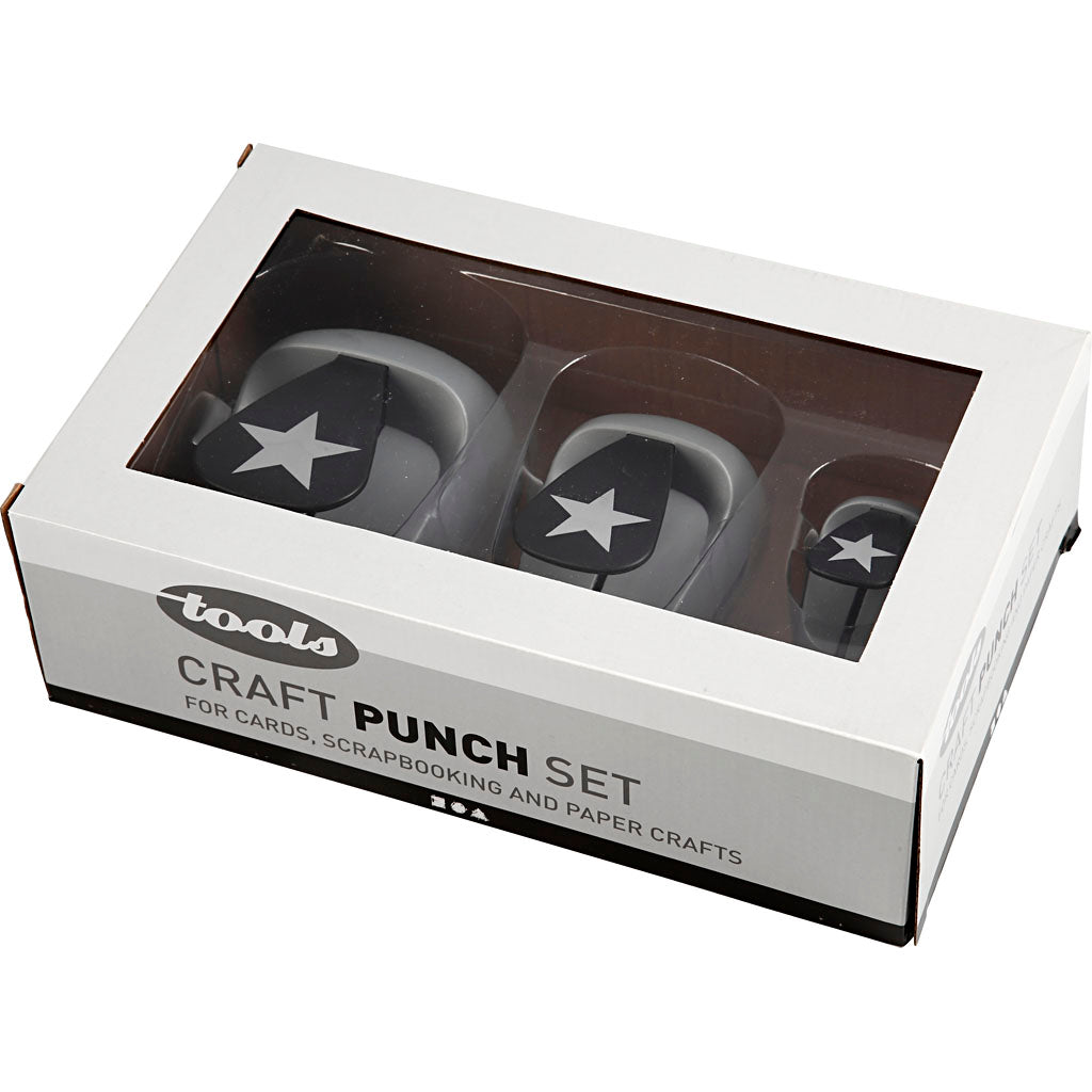 Craft Punch Set, star, size 25+49+75 mm, 3 pc/ 1 pack [HOB-11288]