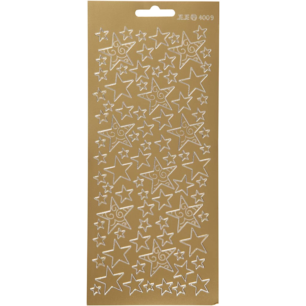 Stickers, stars, 10x23 cm, gold, 1 sheet