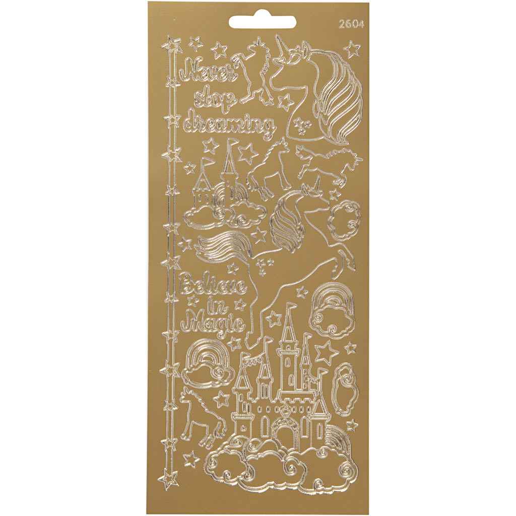 Stickers, unicorn, sheet 10x23 cm, gold, 1 sheet