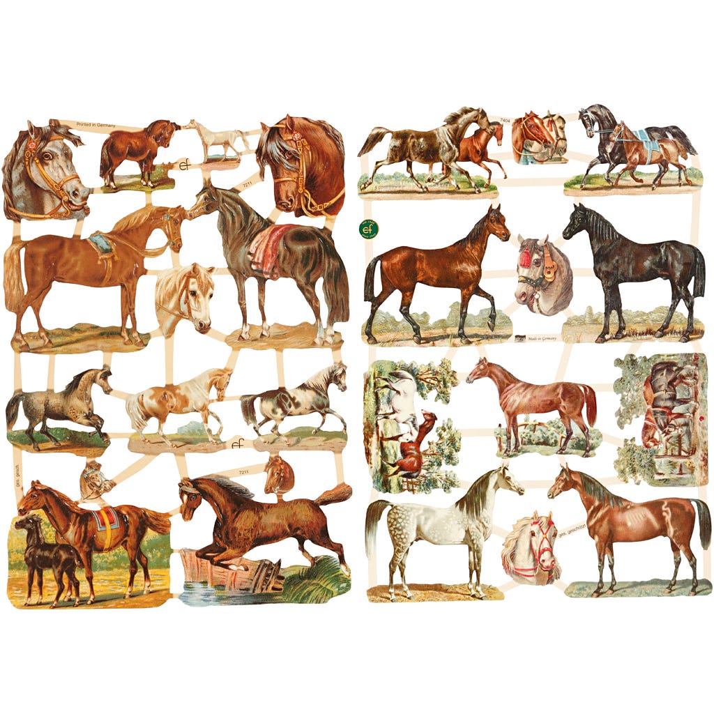 Vintage Die-Cuts, horses, sheet 16,5x23,5 cm, 2 sheet/ 1 pack [HOB-19356]