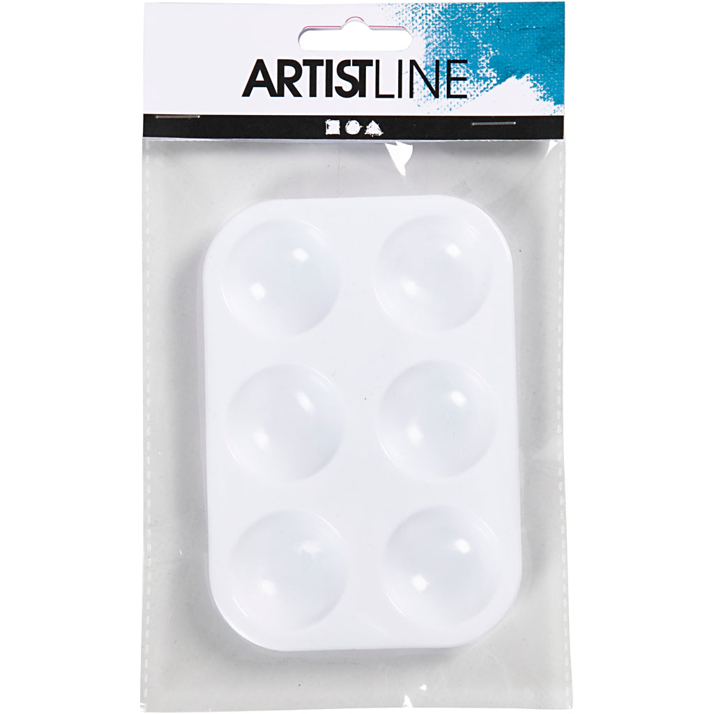 Palette , Rectangular palette with 6 wells, size 13x8,5 cm, white, 1 pc [HOB-100288]