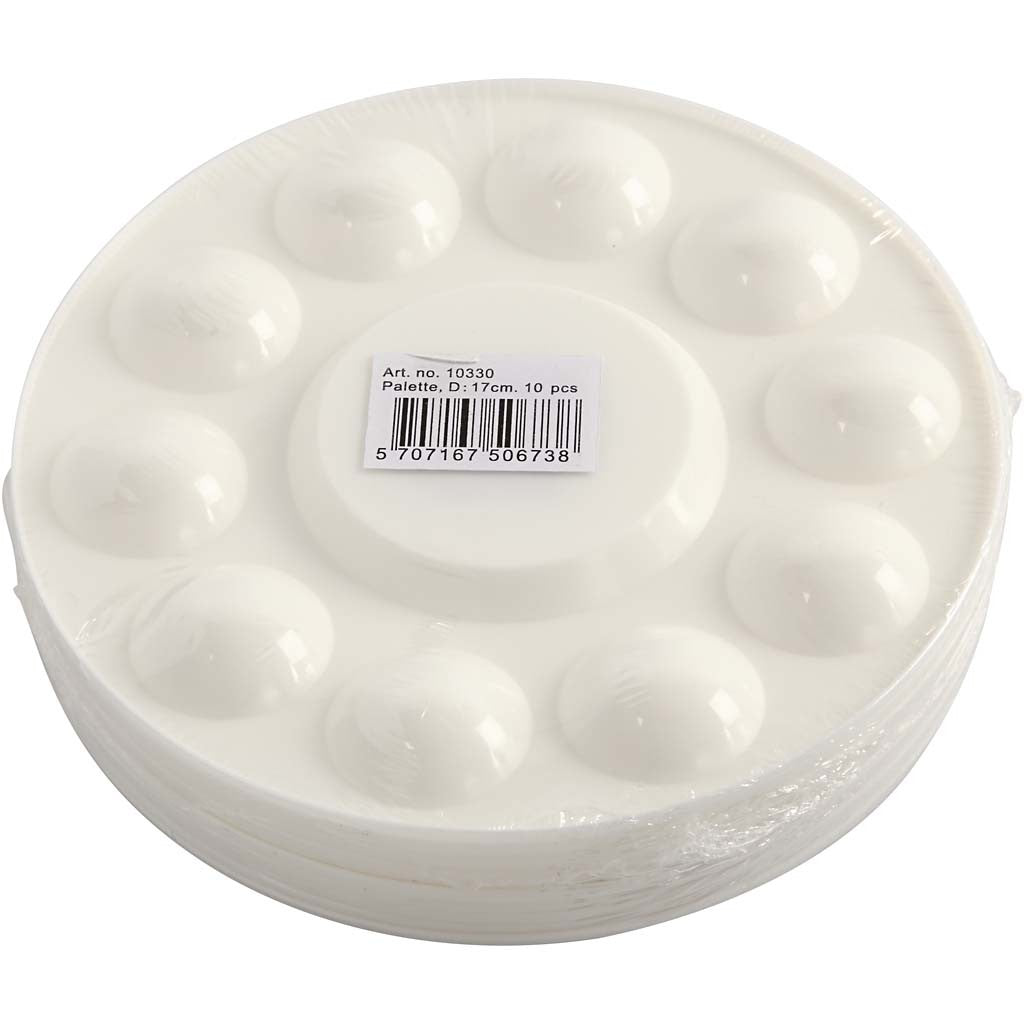 Palette , Round palette with 11 wells, dia. 17 cm, white, 10 pc/ 1 pack [HOB-10330]
