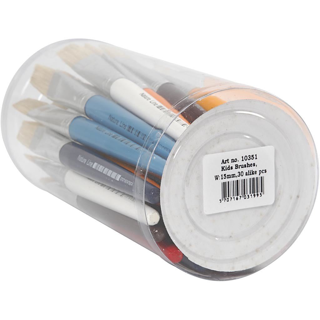 Kids Paint Brushes, L: 19 cm, W: 15 mm, flat, 30 pc/ 1 pack [HOB-10351]