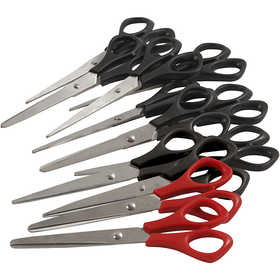 School Scissors, L: 14 cm, both left and right, black, red, 12 pc/ 1 pack [HOB-11171]