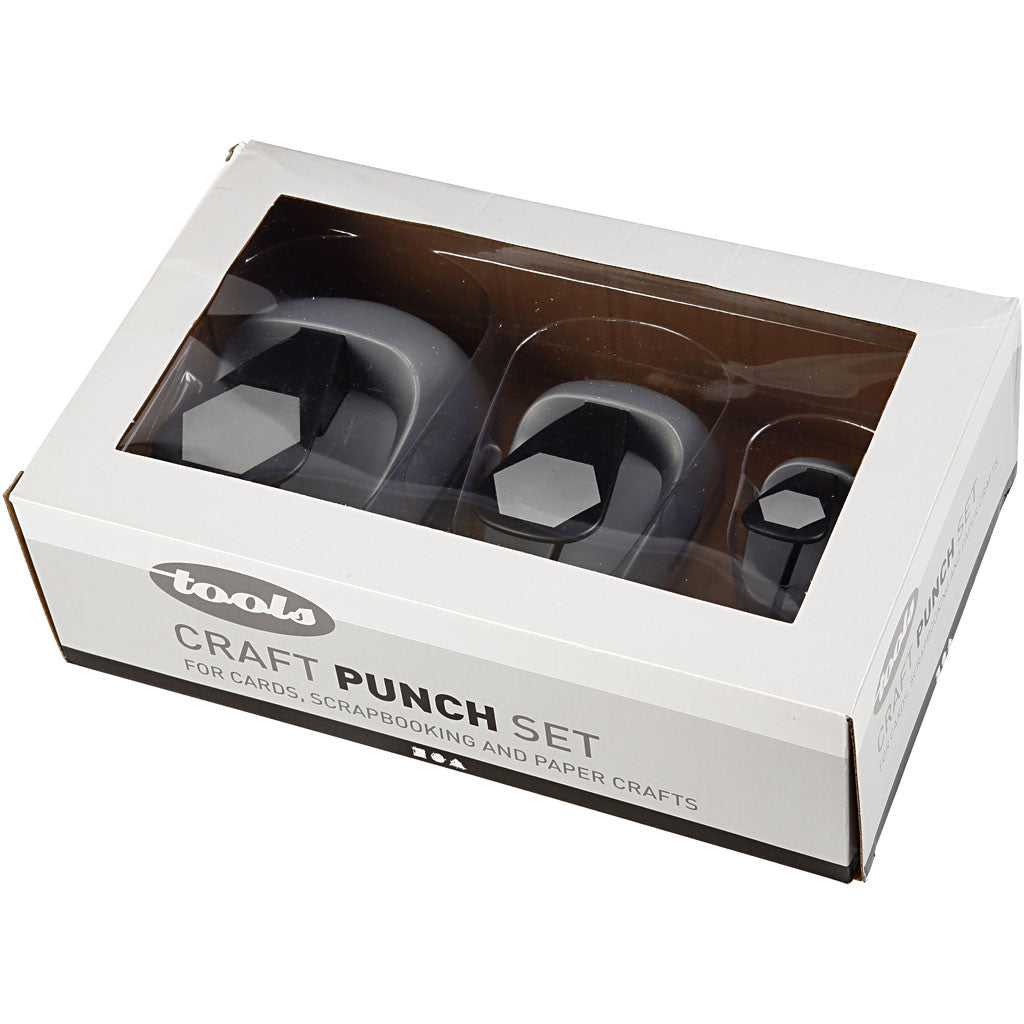 Craft Punch Set, hexagon, size 25+49+75 mm, 3 pc/ 1 pack [HOB-11271]
