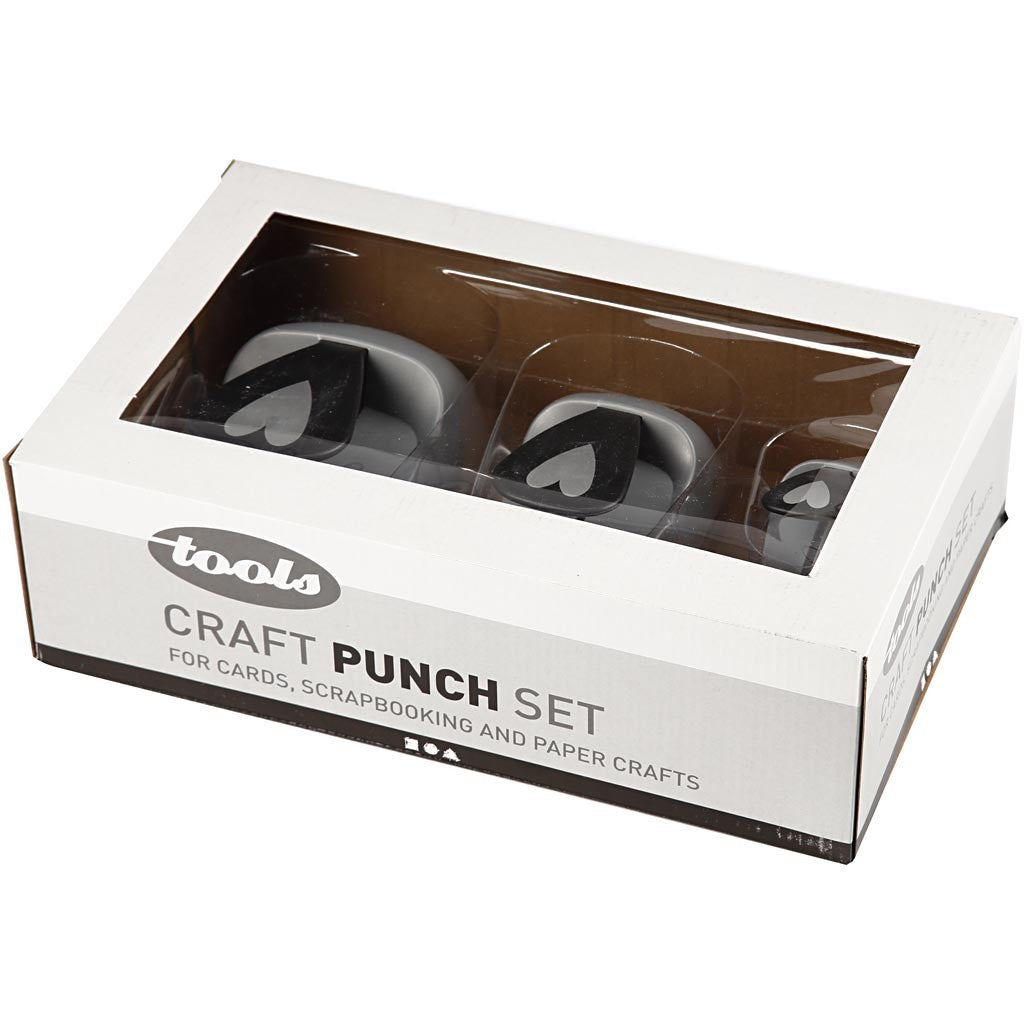Craft Punch Set, heart, size 25+49+75 mm, 3 pc/ 1 pack [HOB-11287]