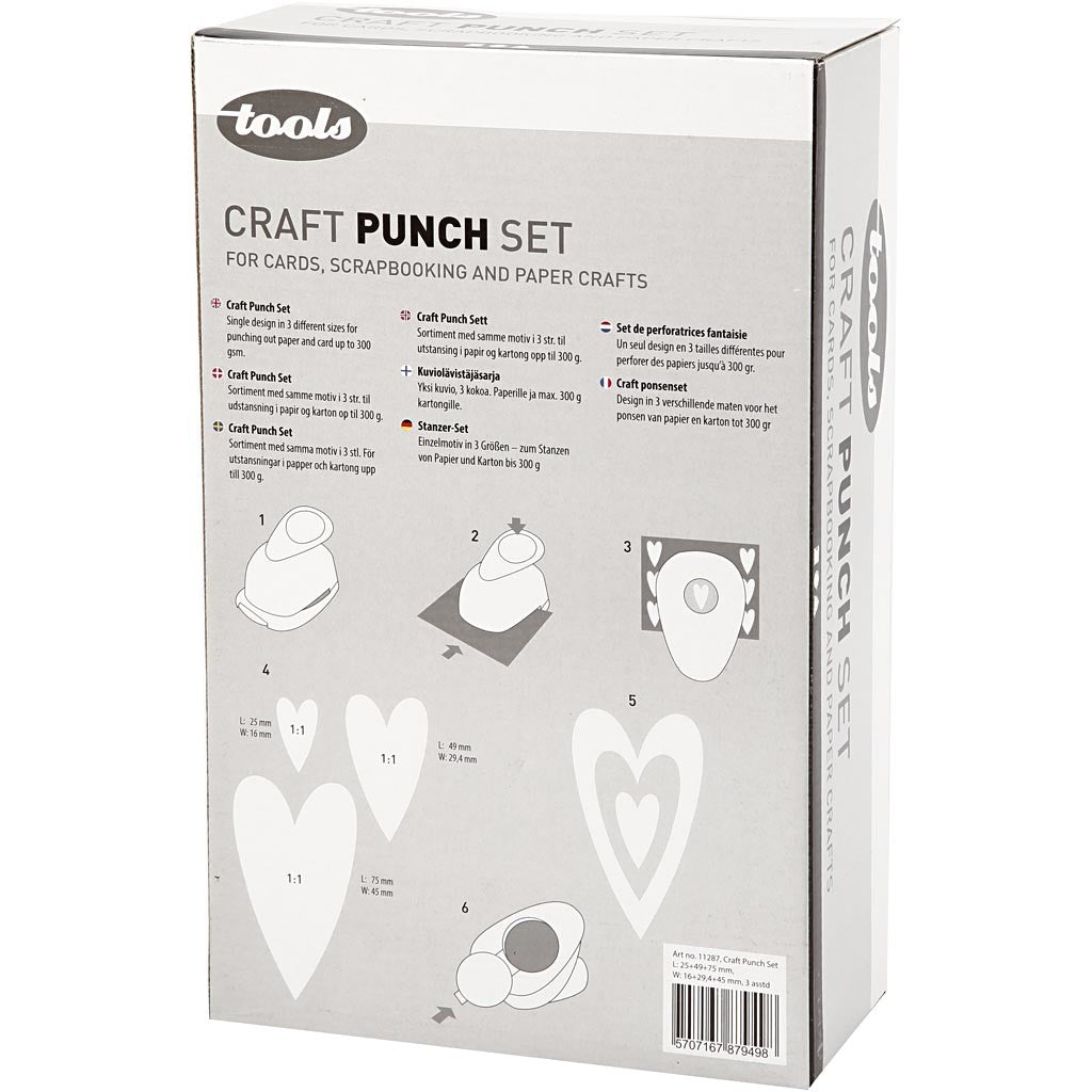 Craft Punch Set, heart, size 25+49+75 mm, 3 pc/ 1 pack [HOB-11287]