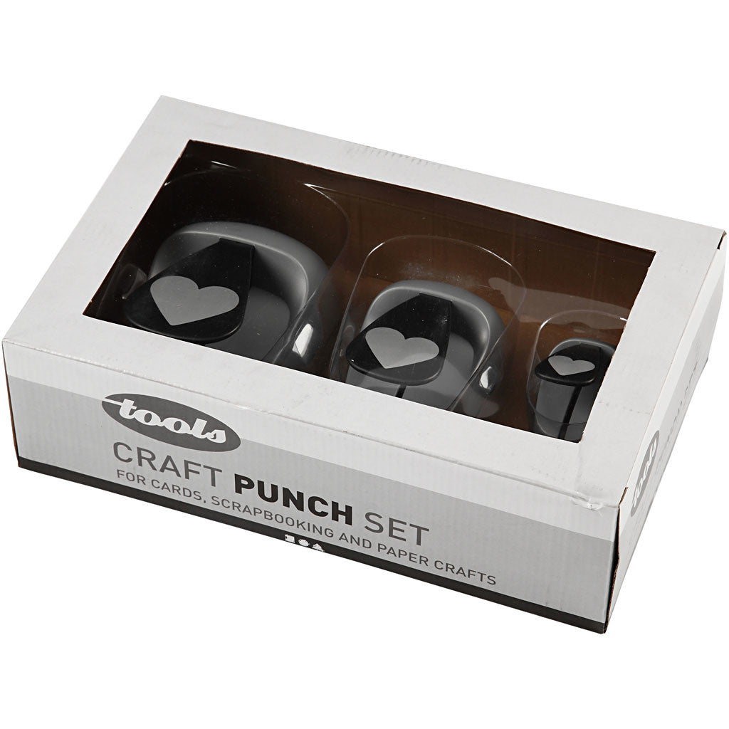 Craft Punch Set, heart, size 25+49+75 mm, 3 pc/ 1 pack [HOB-112930]