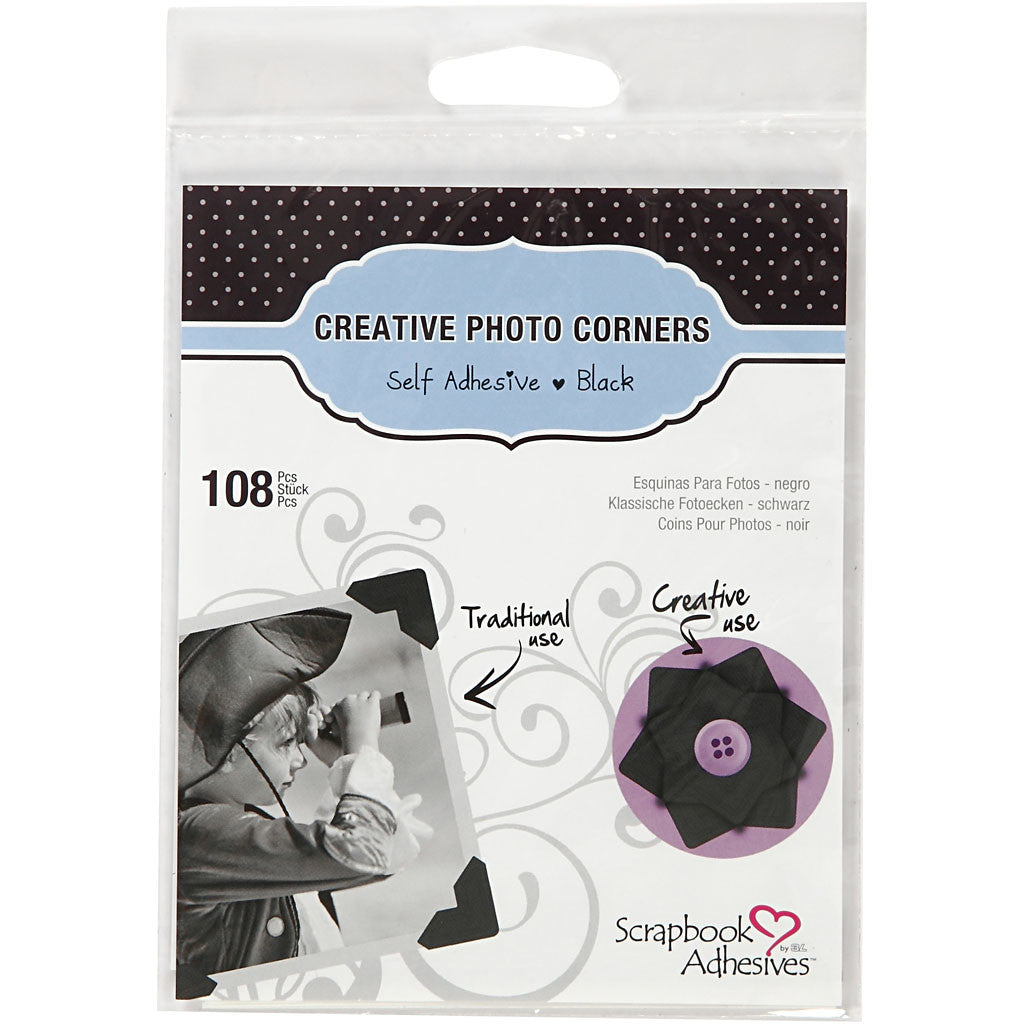 Photo Corners, W: 10 mm, 110 g, black, 108 pc/ 1 pack [HOB-11598]