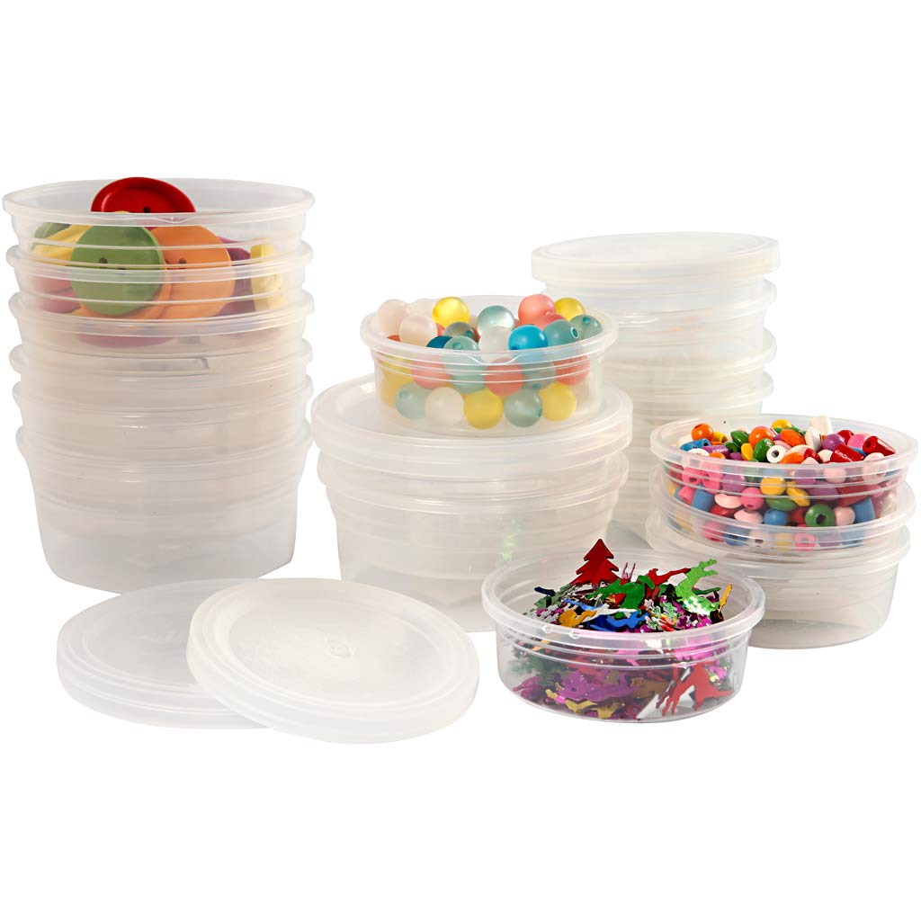 Plastic Tub with Lid, H: 24 mm, dia. 68 mm, 45 ml, 20 pc/ 1 pack [HOB-13171]