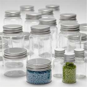 Plastic Jar with Screw-on Lid, H: 35-77 mm, dia. 24-45 mm, 13+35+50+100 ml, 80 pc/ 1 pack [HOB-13175]
