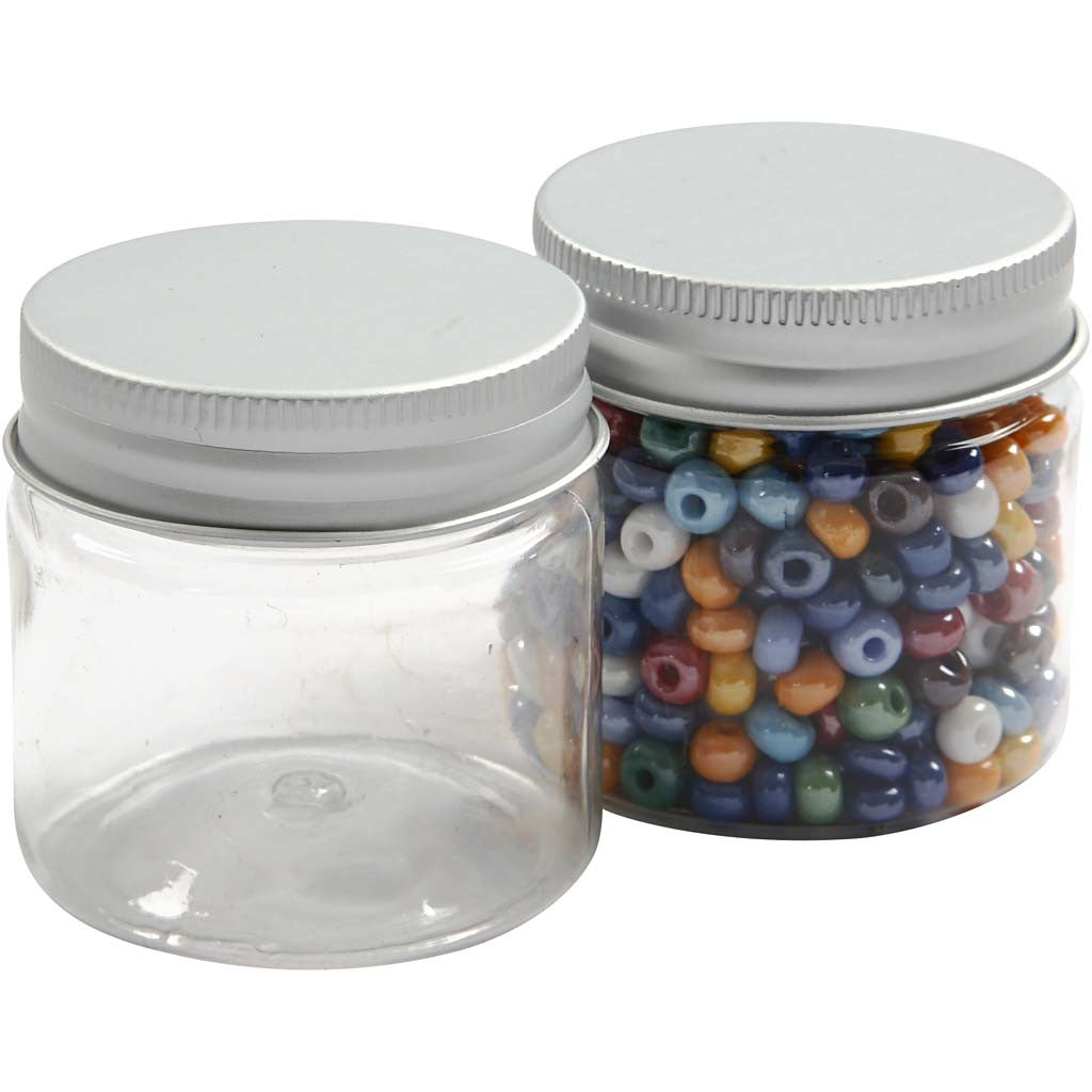 Plastic Jar with Screw-on Lid, H: 45 mm, dia. 44 mm, 50 ml, 10 pc/ 1 pack [HOB-13179]