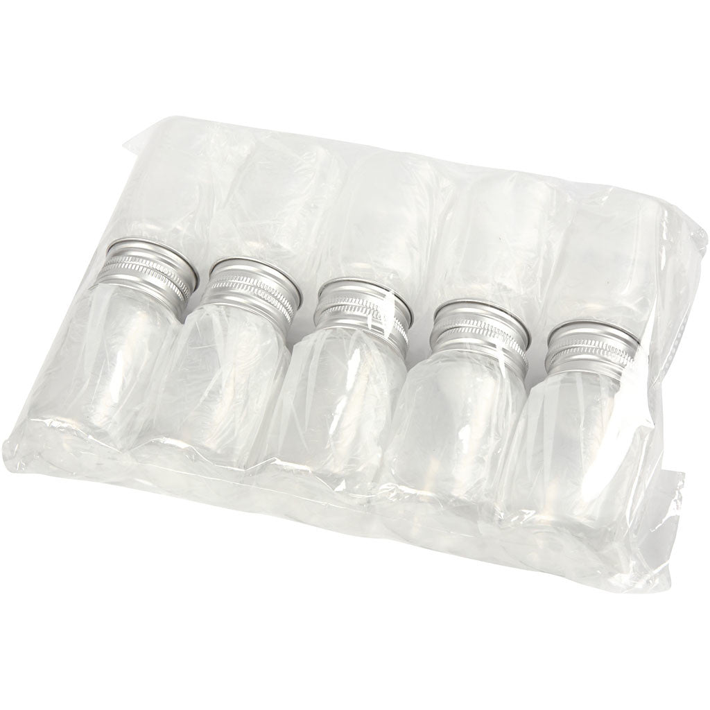 Plastic Jar with Screw-on Lid, H: 77 mm, dia. 45 mm, 100 ml, 10 pc/ 1 pack [HOB-13181]
