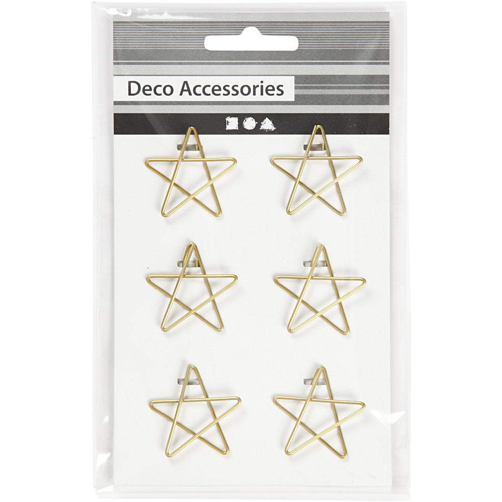 Metal Paperclips, star, size 30x30 mm, gold, 6 pc/ 1 pack [HOB-14212]