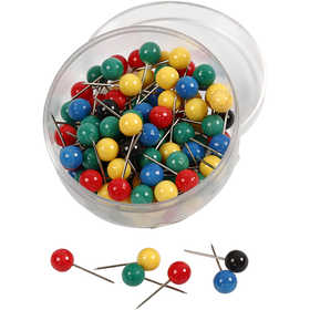 Map Pins, L: 17 mm, dia. 6 mm, assorted colours, 100 asstd./ 1 pack [HOB-14250]