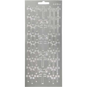 Stickers, cross, sheet 10x23 cm, silver, 1 sheet [HOB-170013]