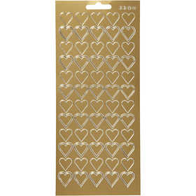 Stickers, hearts, sheet 10x23 cm, gold, 1 sheet [HOB-170017]