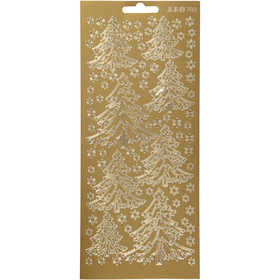 Stickers, christmas tree, sheet 10x23 cm, gold, 1 sheet [HOB-170032]