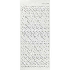 Stickers, hearts, sheet 10x23 cm, silver, 1 sheet [HOB-170046]