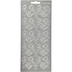 Stickers, hearts, sheet 10x23 cm, silver, 1 sheet [HOB-170053]